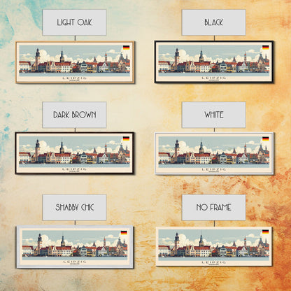 Leipzig Germany Panoramic Travel Poster, Framed Canvas Print or Metal Wall Art, Travel Art, Home Decor, Panoramic Painting, Midcentury Art