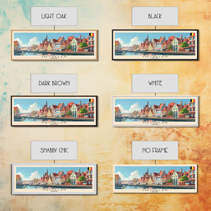 Mechelen Belgium Panoramic Travel Poster, Framed Canvas Print or Metal Wall Art, Travel Art, Home Decor, Panoramic Painting, Midcentury Art