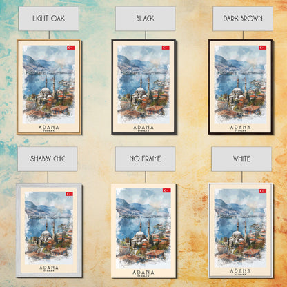 Majestic Adana Turkey Mosque View, Framed Canvas Print, Ideal for Living Room Art, Cultural Decor, Home Decoration