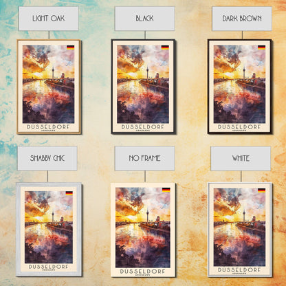 Dusseldorf, Germany Sunset Framed Canvas Print. Striking Wall Art for Living Room or Bedroom, Urban Travel Poster Decor.