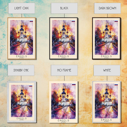 Engels, Russia Captivating Framed Canvas Print. Architectural Wall Art for Living Room or Bedroom Decor, Travel Poster.