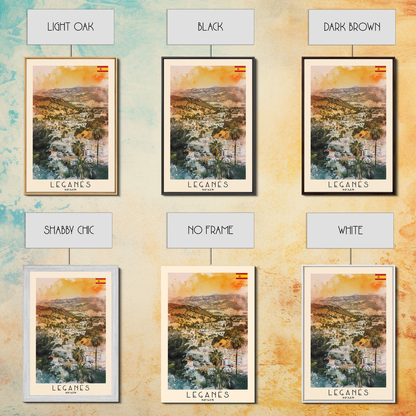 Leganes Spain Travel Poster Framed Canvas Print, Vibrant Cityscape, Watercolor Painting, Wall Art, Home Decor, Travel Print, Artistic Gift