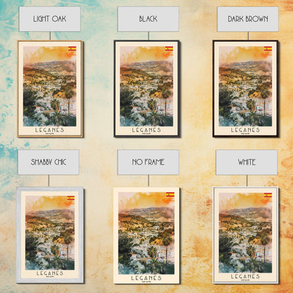 Leganes Spain Travel Poster Framed Canvas Print, Vibrant Cityscape, Watercolor Painting, Wall Art, Home Decor, Travel Print, Artistic Gift