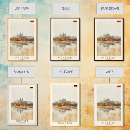 Münster Germany Travel Poster Framed Canvas Print, Historic Architecture, Watercolor Painting, Wall Art, Interior Design, Travel Print, Unique Art