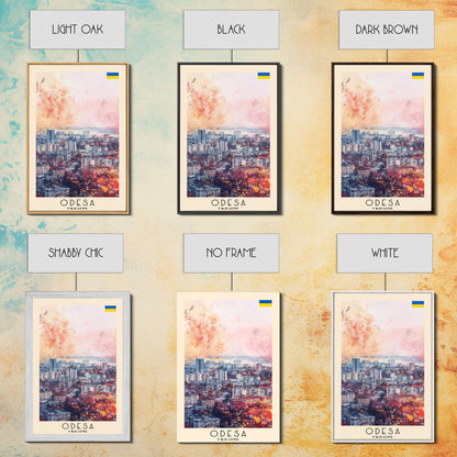 Odesa Ukraine Travel Poster Framed Canvas Print, Watercolor Painting, Scenic Wall Art, Home Decor, Ukrainian Coastal Scene, Vibrant Art