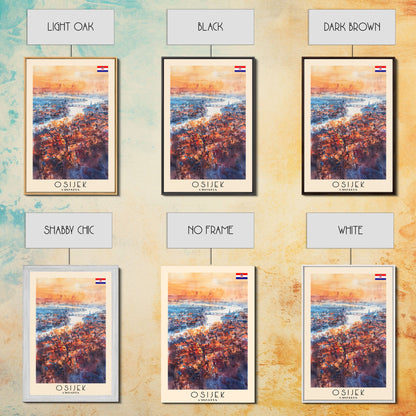 Osijek Croatia Travel Poster Framed Canvas Print, Watercolor Painting, Scenic Wall Art, Home Decor, Croatian Landscape, Rustic Art