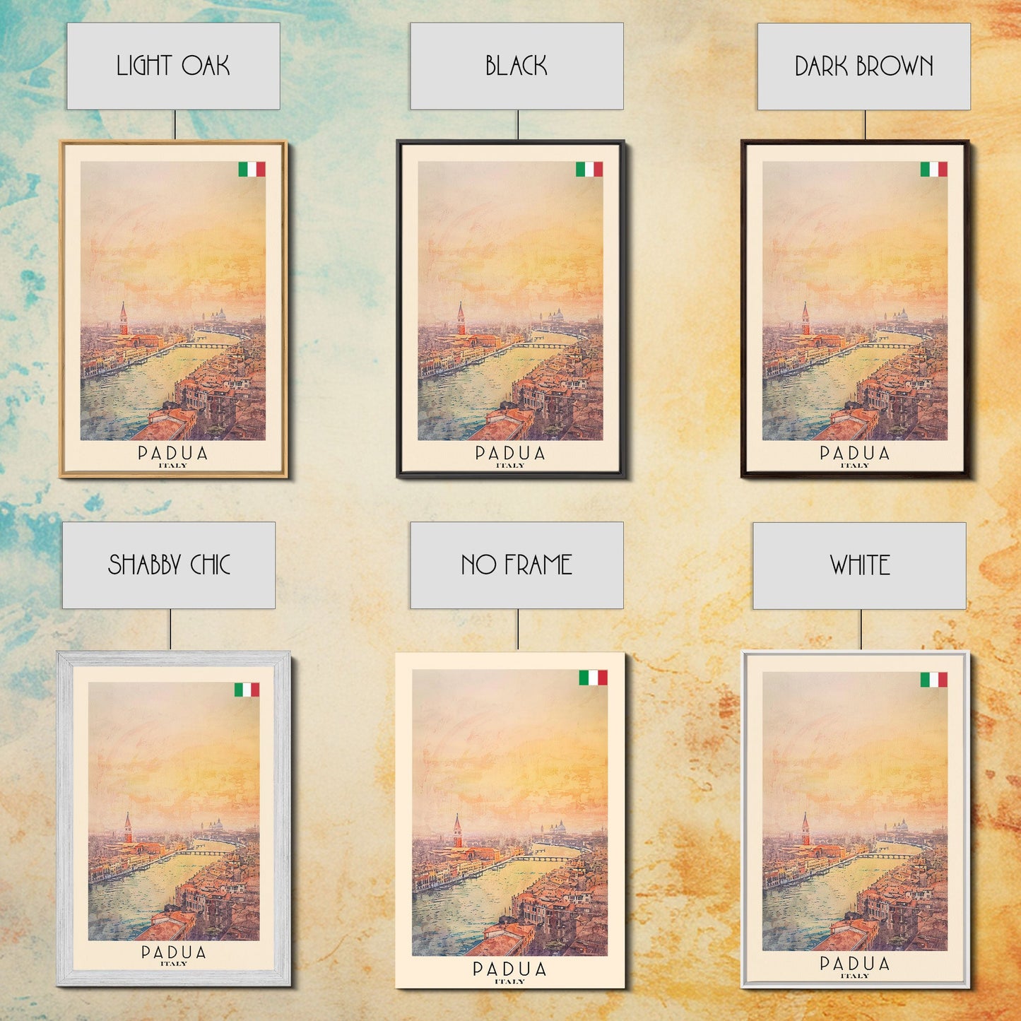 Padua Italy Travel Poster Framed Canvas Print, Watercolor Painting, Scenic Wall Art, Home Decor, Italian Cityscape, Modern Art