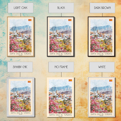 Santa Cruz de Tenerife Spain Travel Poster Framed Canvas Print, Watercolor Painting, Scenic Wall Art, Home Decor, Spanish Landscape, Modern Art