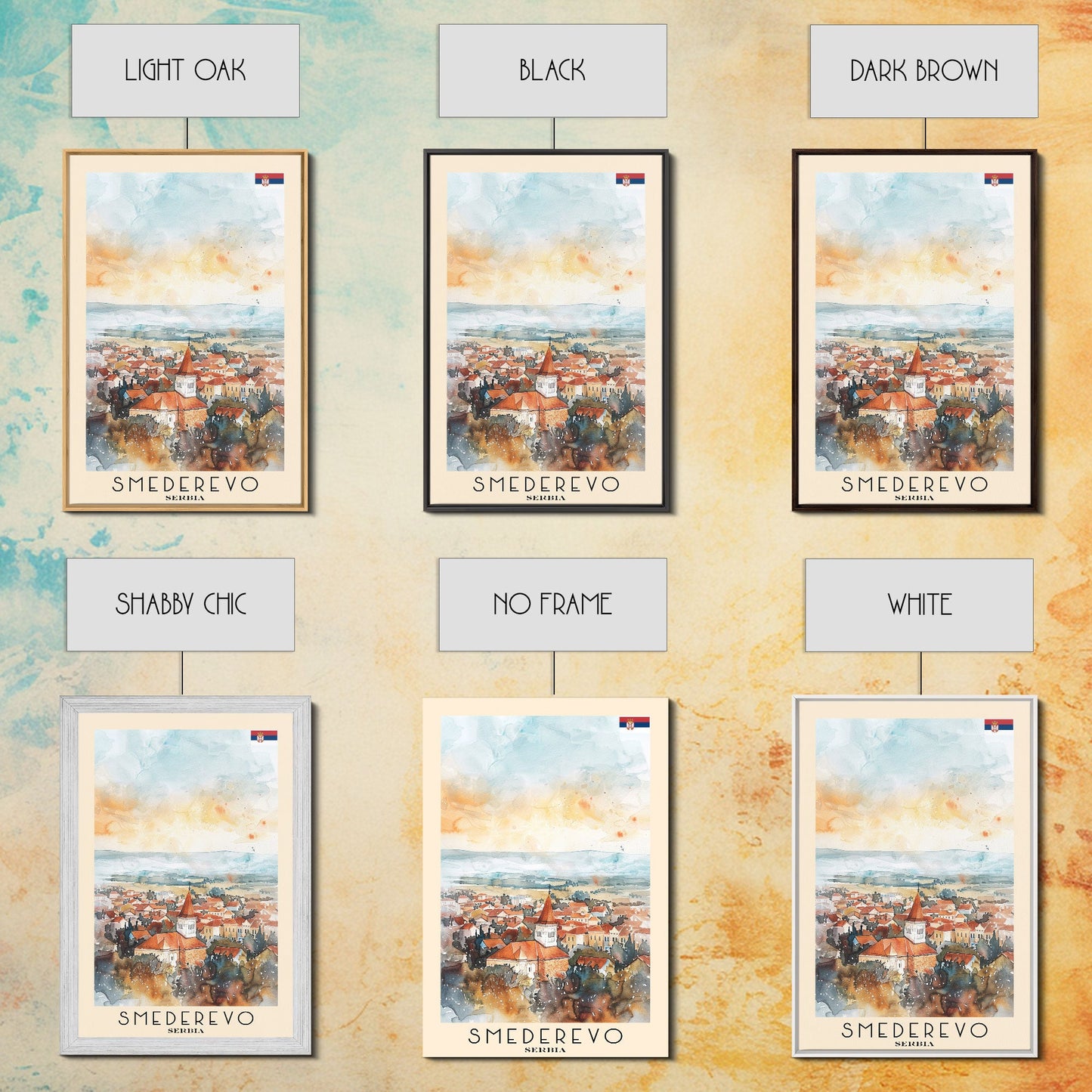 Smederevo Serbia Travel Poster Framed Canvas Print, Watercolor Painting, Scenic Wall Art, Home Decor, Serbian Cityscape, Modern Art