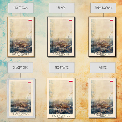 Sosnowiec Poland Travel Poster Framed Canvas Print, Watercolor Painting, Urban Wall Art, Home Decor, Polish Cityscape, Modern Art