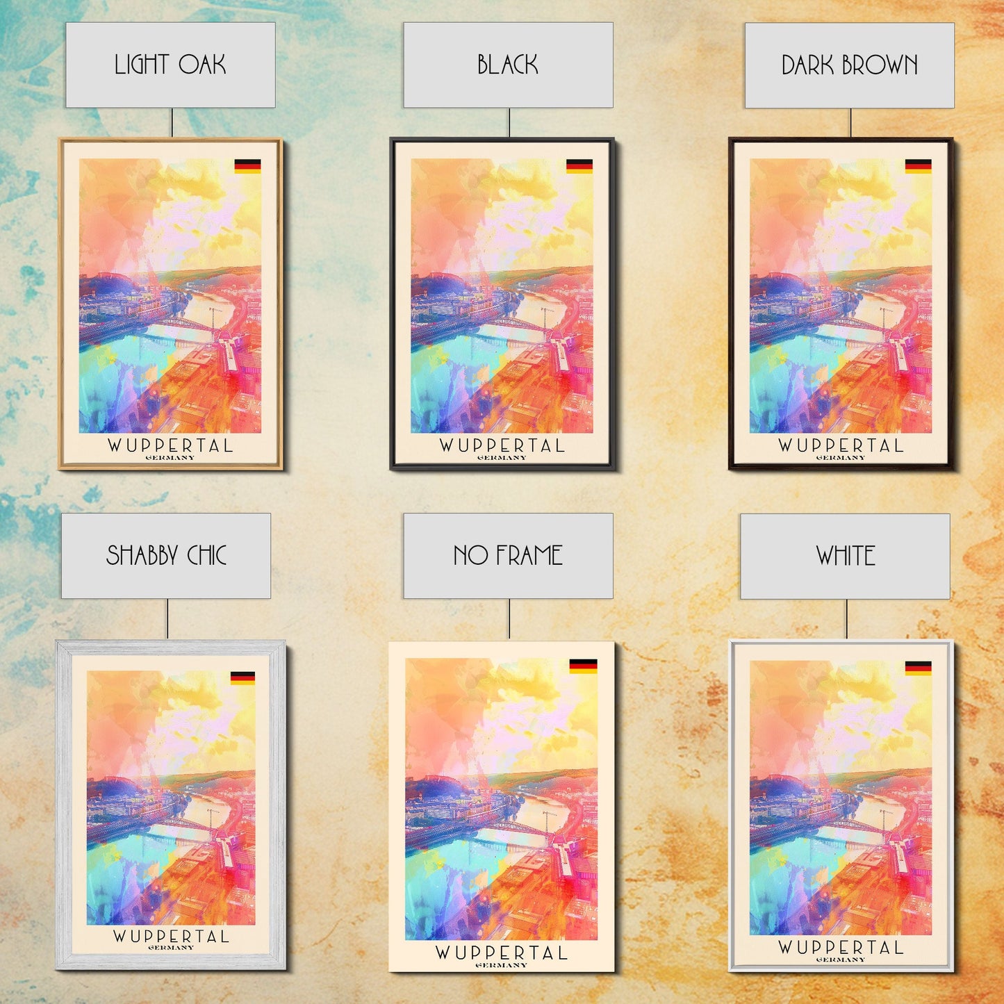 Wuppertal Germany Travel Poster Framed Canvas Print, Watercolor Painting, Urban Wall Art, Home Decor, German Cityscape, Artistic Gift