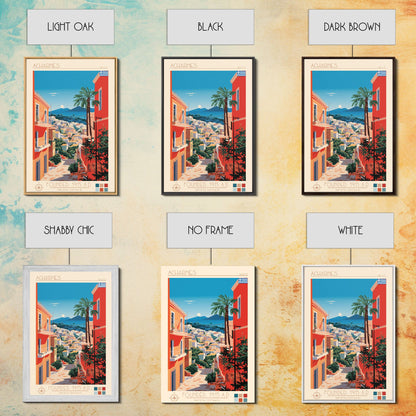 A Coruna Spain Travel Poster Framed Canvas Print, Midcentury Modern Art, Pop Art Home Decor, Scenic View Art, Vacation Gift, Living Room Wall Art, Cultural Print