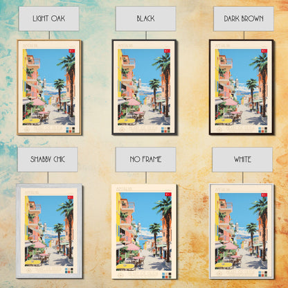 Antalya Turkey Travel Poster Framed Canvas Print, Midcentury Modern Art, Pop Art Wall Decor, Home Decor, Vacation Gift, Living Room Art