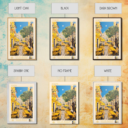 Athens Greece Travel Poster Framed Canvas Print, Midcentury Modern Art, Pop Art Wall Decor, Home Decor, Vacation Gift, Living Room Art