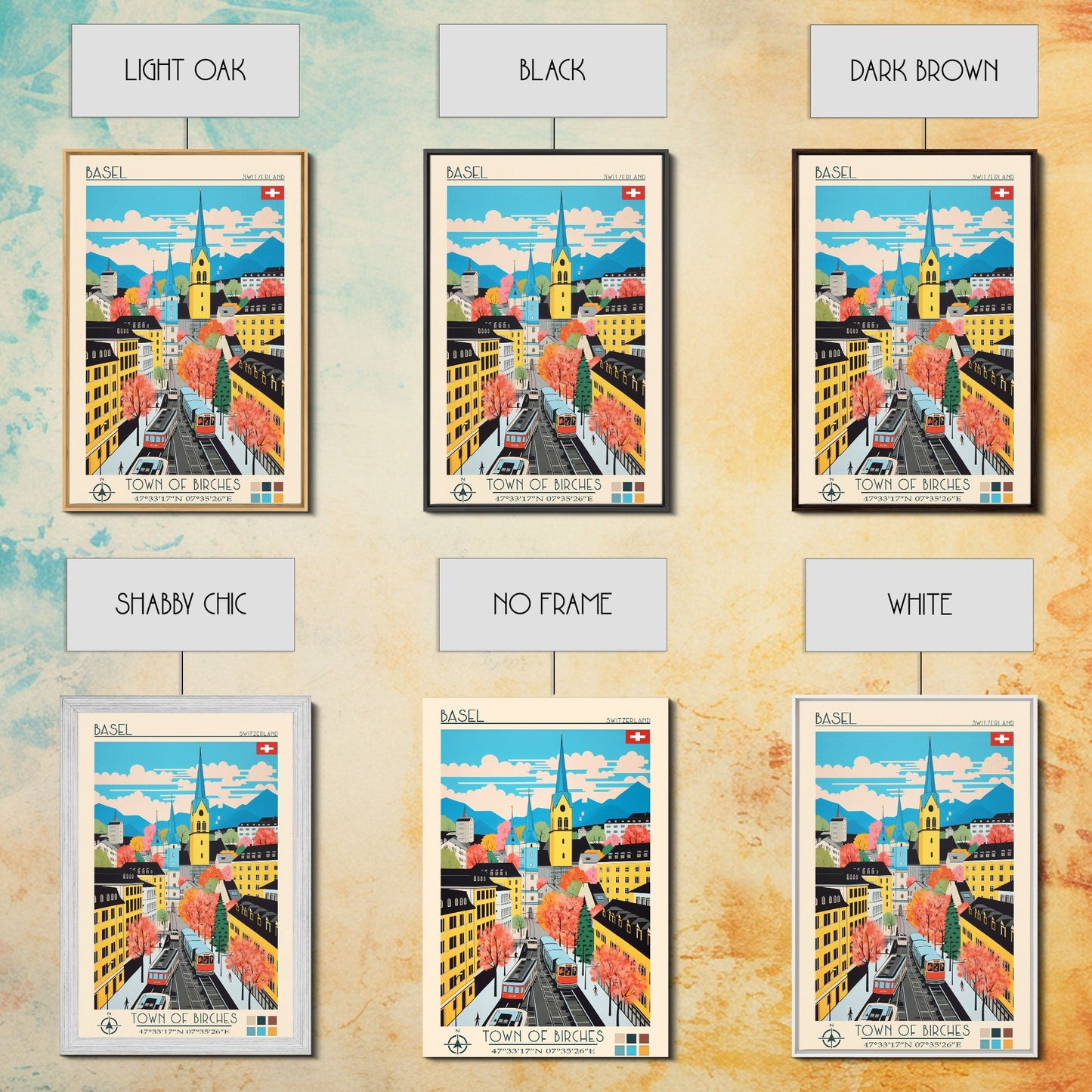 Basel Switzerland Travel Poster Framed Canvas Print, Midcentury Modern Art, Pop Art Wall Decor, Home Decor, Vacation Gift, Living Room Art