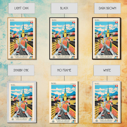 Basel Switzerland Travel Poster Framed Canvas Print, Midcentury Modern Art, Pop Art Wall Decor, Home Decor, Vacation Gift, Living Room Art