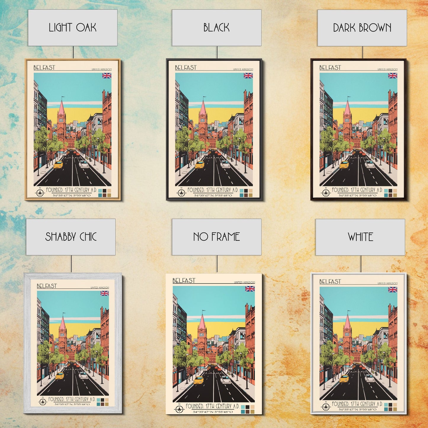 Belfast United Kingdom Travel Poster Framed Canvas Print, Midcentury Modern Art, Pop Art Wall Decor, Home Decor, Vacation Gift, Living Room Art