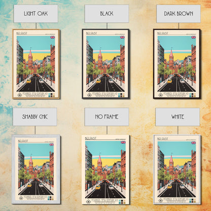 Belfast United Kingdom Travel Poster Framed Canvas Print, Midcentury Modern Art, Pop Art Wall Decor, Home Decor, Vacation Gift, Living Room Art