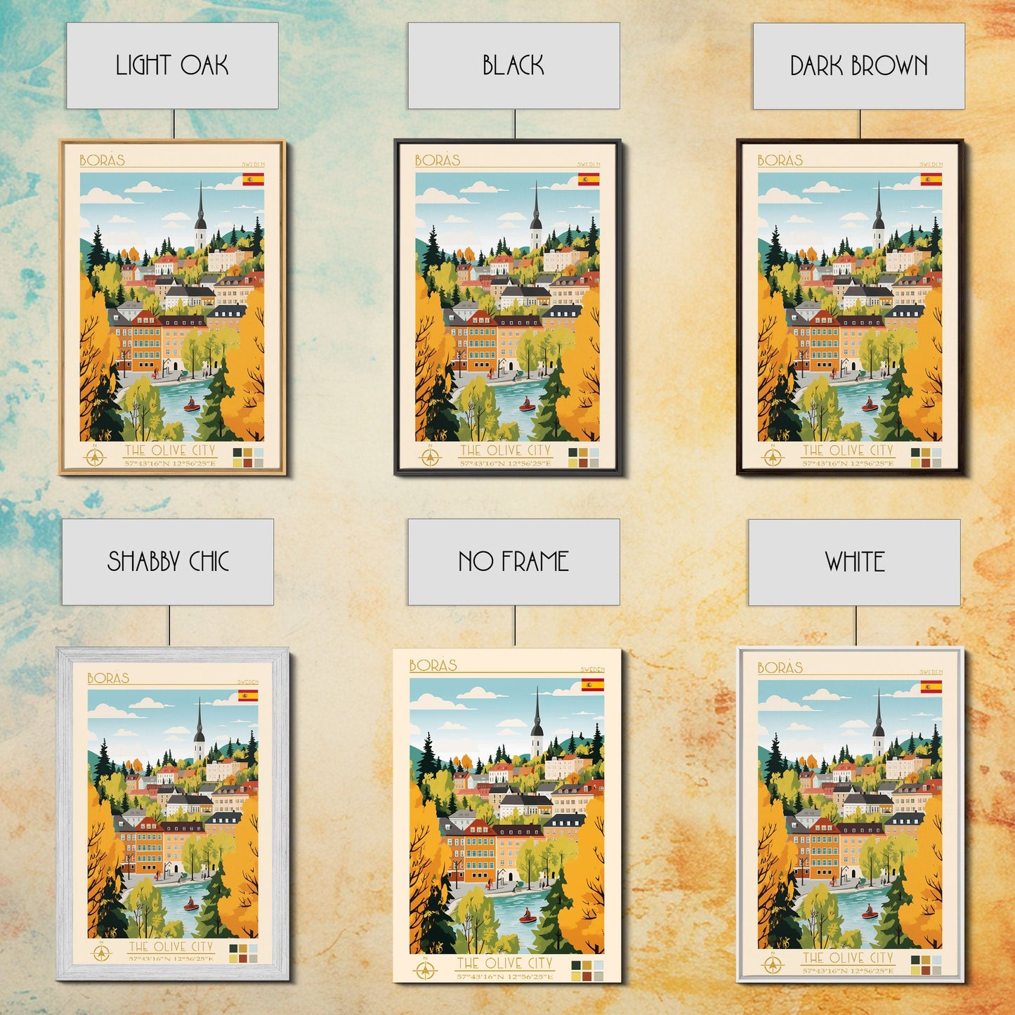 Borås Sweden Travel Poster Framed Canvas Print, Modern Art, Pop Art Wall Decor, Home Decor, Living Room Art, Artistic Gift