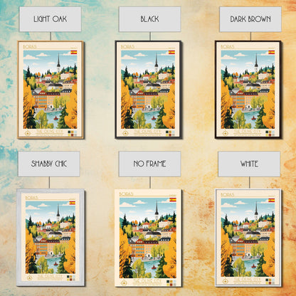 Borås Sweden Travel Poster Framed Canvas Print, Modern Art, Pop Art Wall Decor, Home Decor, Living Room Art, Artistic Gift