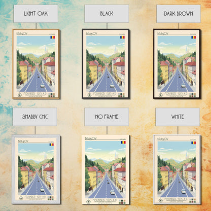 Brașov Romania Travel Poster Framed Canvas Print, Midcentury Modern Art, Pop Art Wall Decor, Home Decor, Vacation Gift, Living Room Art