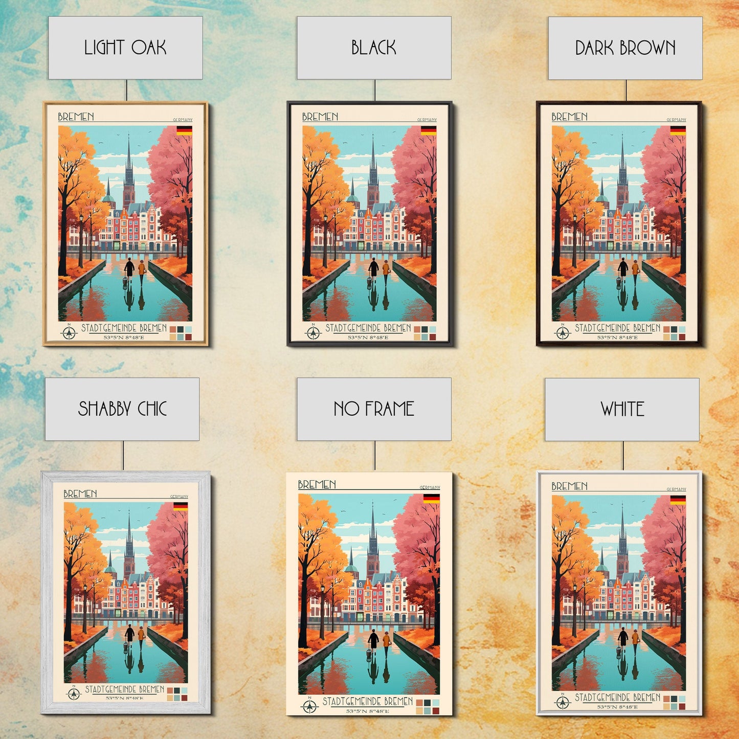 Bremen Germany Travel Poster Framed Canvas Print, Midcentury Modern Art, Pop Art Wall Decor, Home Decor, Vacation Gift, Living Room Art