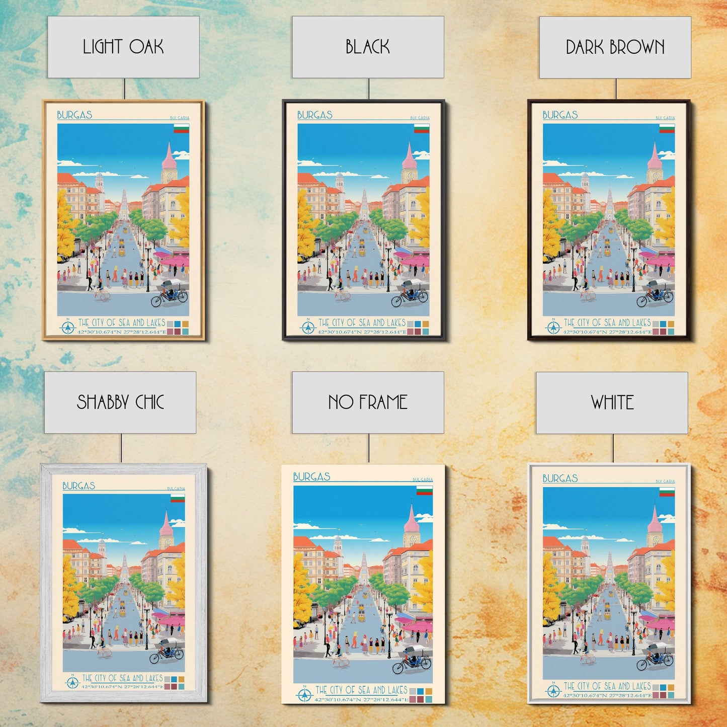 Burgas Bulgaria Travel Poster Framed Canvas Print, Midcentury Modern Art, Pop Art Wall Decor, Home Decor, Vacation Gift, Living Room Art