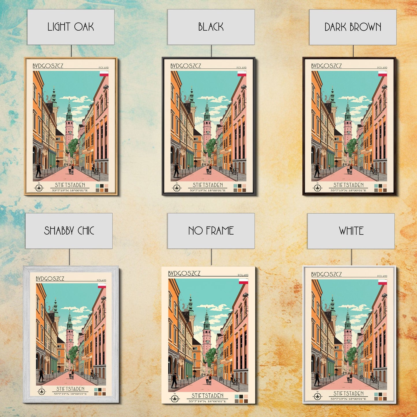 Bydgoszcz Poland Travel Poster Framed Canvas Print, Midcentury Modern Art, Pop Art Wall Decor, Home Decor, Vacation Gift, Living Room Art