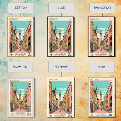 Bydgoszcz Poland Travel Poster Framed Canvas Print, Midcentury Modern Art, Pop Art Wall Decor, Home Decor, Vacation Gift, Living Room Art