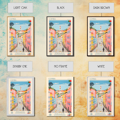 Coimbra Portugal Travel Poster Framed Canvas Print, Midcentury Modern Art, Pop Art Wall Decor, Home Decor, Vacation Gift, Living Room Art