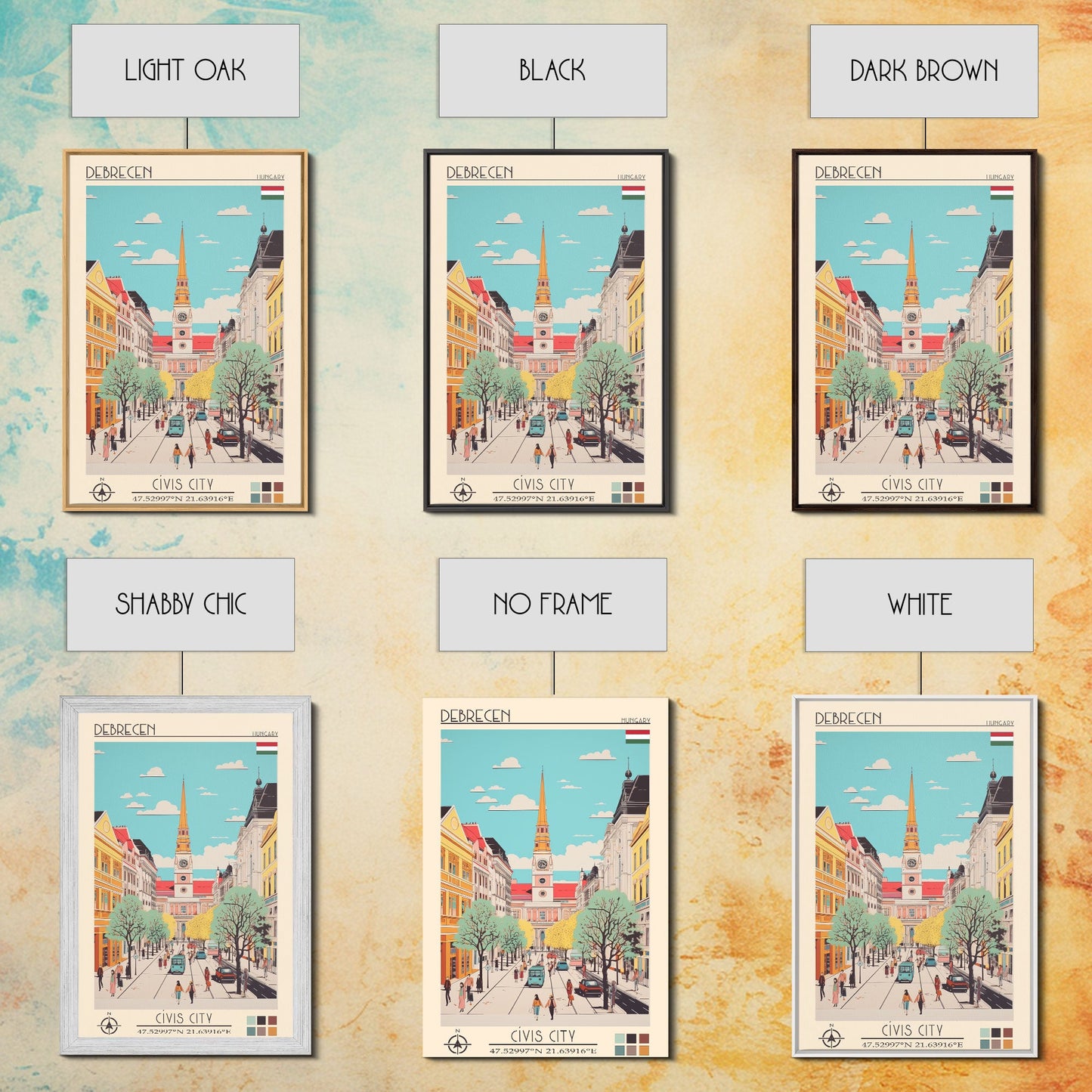 Debrecen Hungary Travel Poster Framed Canvas Print, Midcentury Modern Art, Pop Art Wall Decor, Home Decor, Vacation Gift, Living Room Art