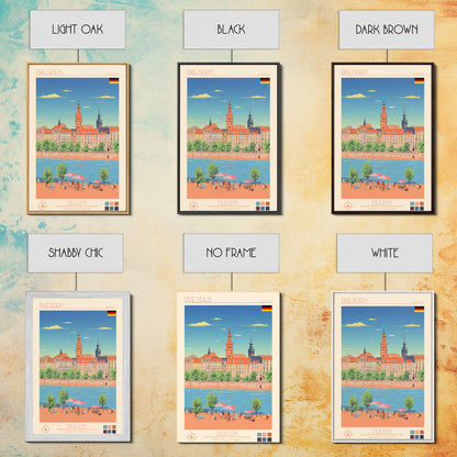 Dresden Germany Travel Poster Framed Canvas Print, Midcentury Modern Art, Pop Art Wall Decor, Home Decor, Vacation Gift, Living Room Art