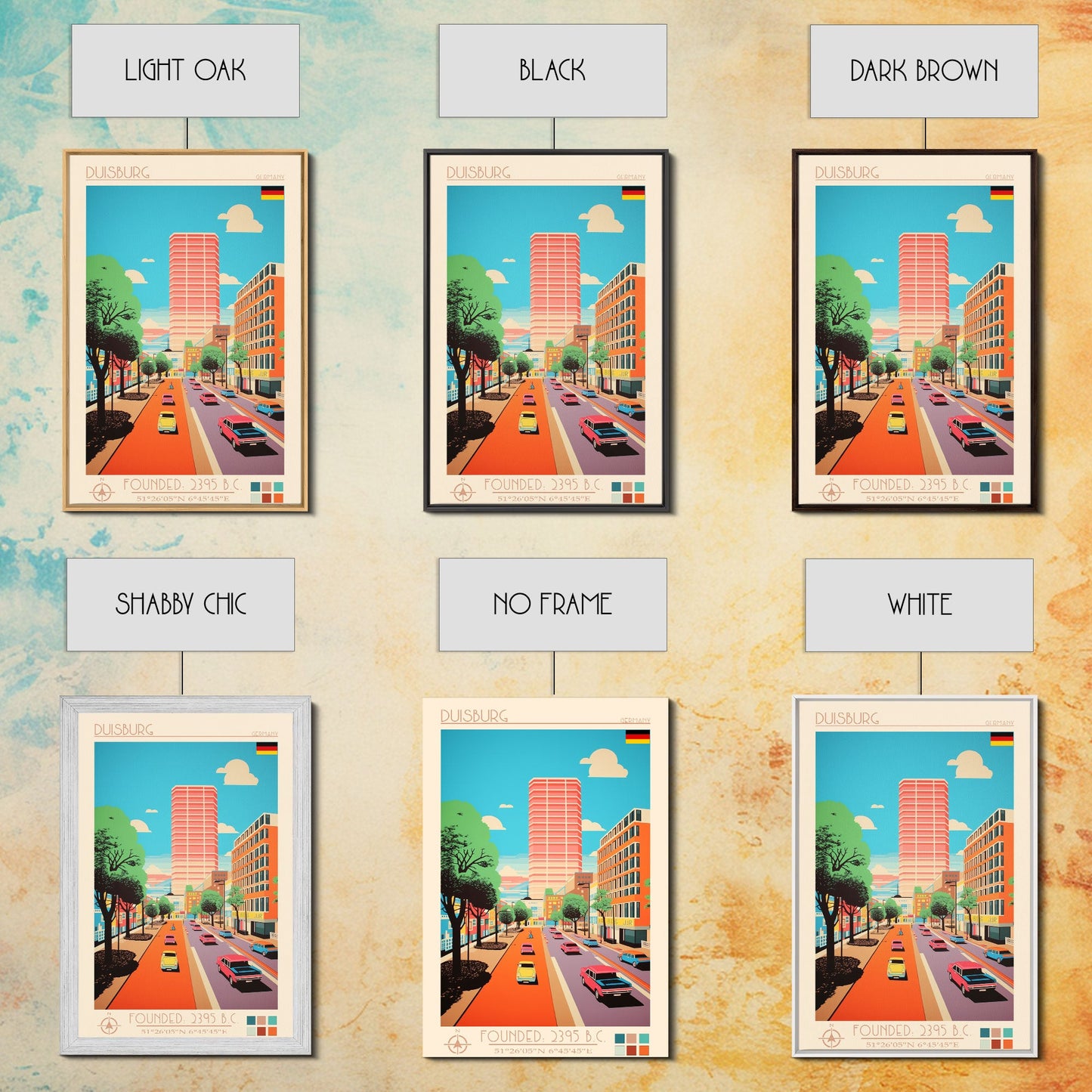 Duisburg Germany Travel Poster Framed Canvas Print, Midcentury Modern Art, Pop Art Wall Decor, Scenic Living Room Art, Bedroom Decor