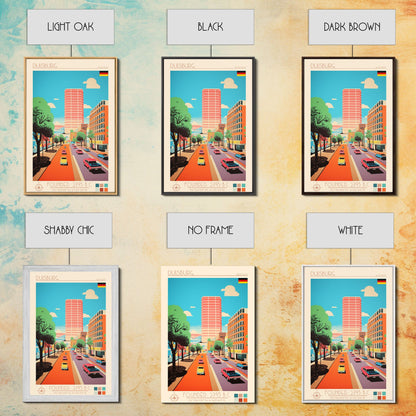 Duisburg Germany Travel Poster Framed Canvas Print, Midcentury Modern Art, Pop Art Wall Decor, Scenic Living Room Art, Bedroom Decor