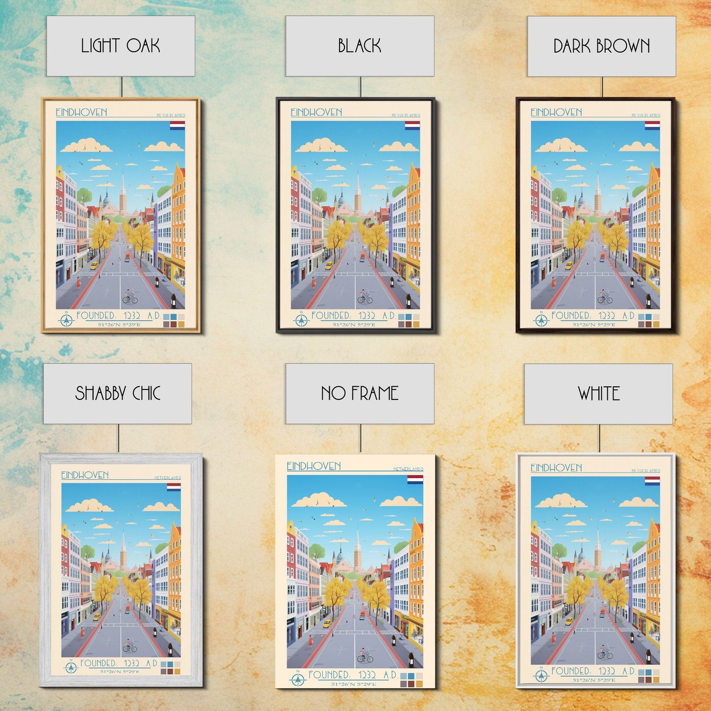 Eindhoven Netherlands Travel Poster Framed Canvas Print, Midcentury Modern Art, Pop Art Wall Decor, Scenic Living Room Art, Bedroom Gift