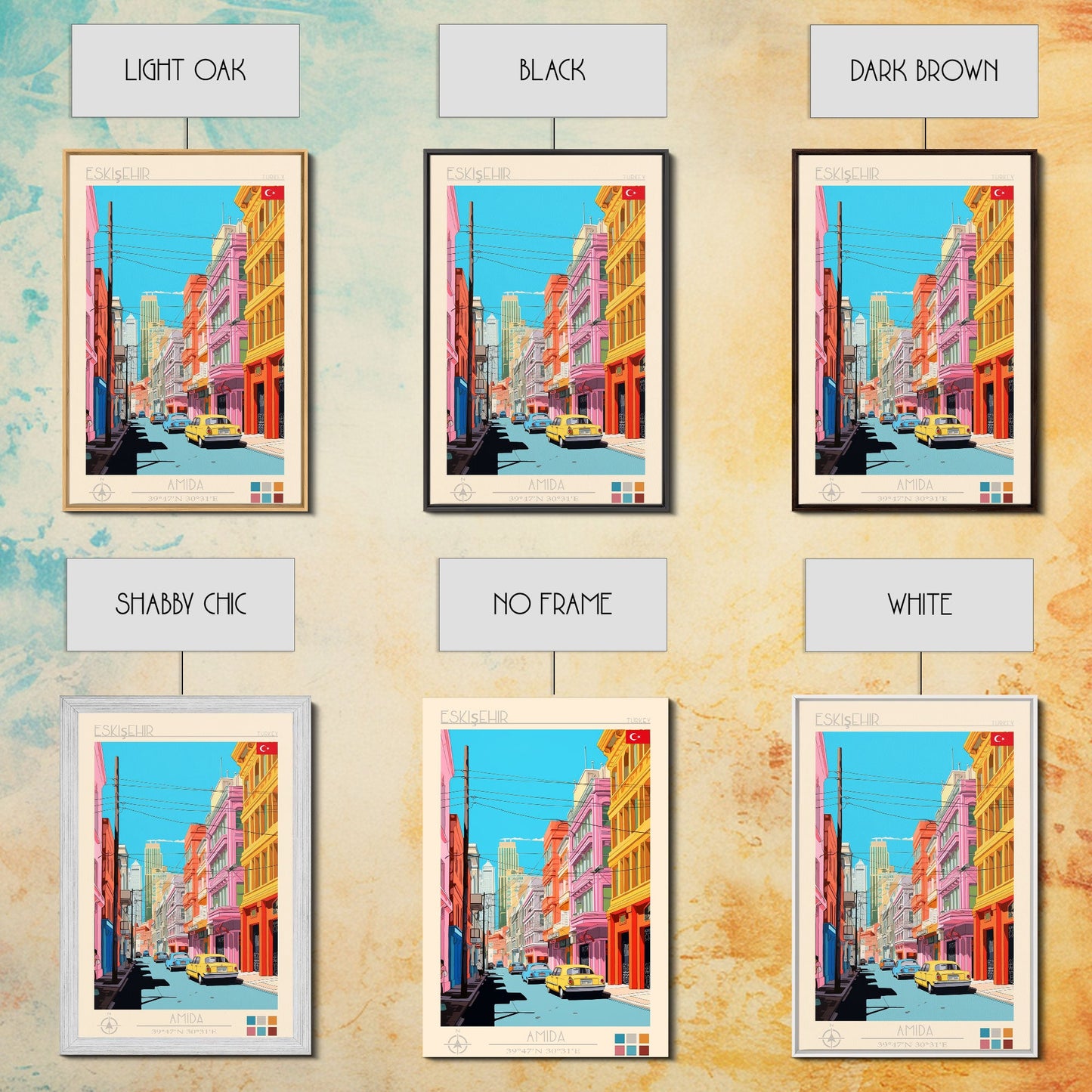 Eskişehir Turkey Travel Poster Framed Canvas Print, Midcentury Modern Art, Pop Art Wall Decor, Scenic Living Room Art, Bedroom Decor