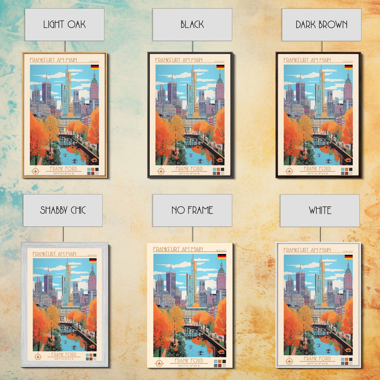 Frankfurt Germany Travel Poster Framed Canvas Print, Midcentury Modern Art, Pop Art Wall Decor, Scenic Wall Art, Living Room Decoration, Office Gift