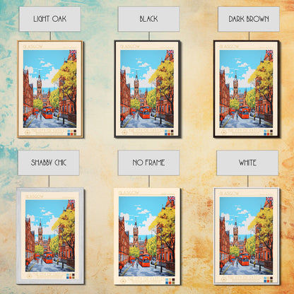 Glasgow United Kingdom Travel Poster Framed Canvas Print, Midcentury Modern Art, Pop Art Wall Decor, Scenic Bedroom Art, Office Decoration