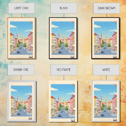 Győr Hungary Travel Poster Framed Canvas Print, Midcentury Modern Art, Pop Art Wall Decor, Scenic Wall Art, Living Room Decoration, Office Gift