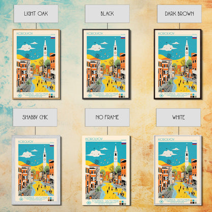 Korolyov Russia Travel Poster Framed Canvas Print, Midcentury Modern Art, Pop Art Wall Decor, Scenic Bedroom Art, Office Decoration