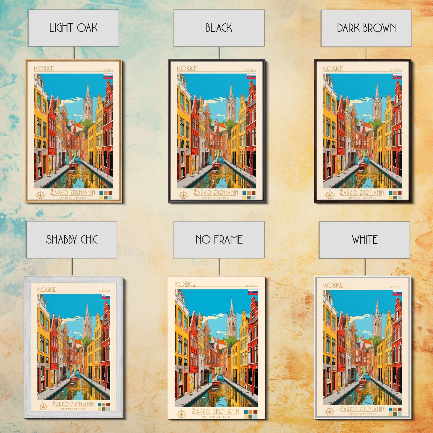 Košice Slovakia Travel Poster Framed Canvas Print, Midcentury Modern Art, Pop Art Wall Decor, Scenic Living Room Art, Bedroom Gift