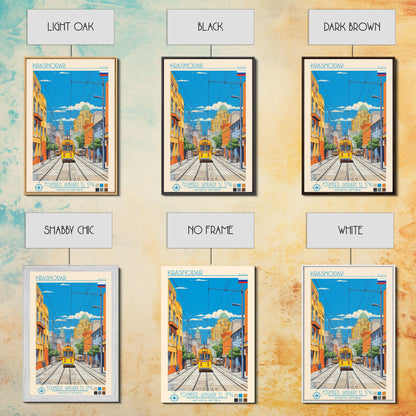 Krasnodar Russia Travel Poster Framed Canvas Print, Midcentury Modern Art, Pop Art Wall Decor, Scenic Wall Art, Living Room Decoration, Office Art