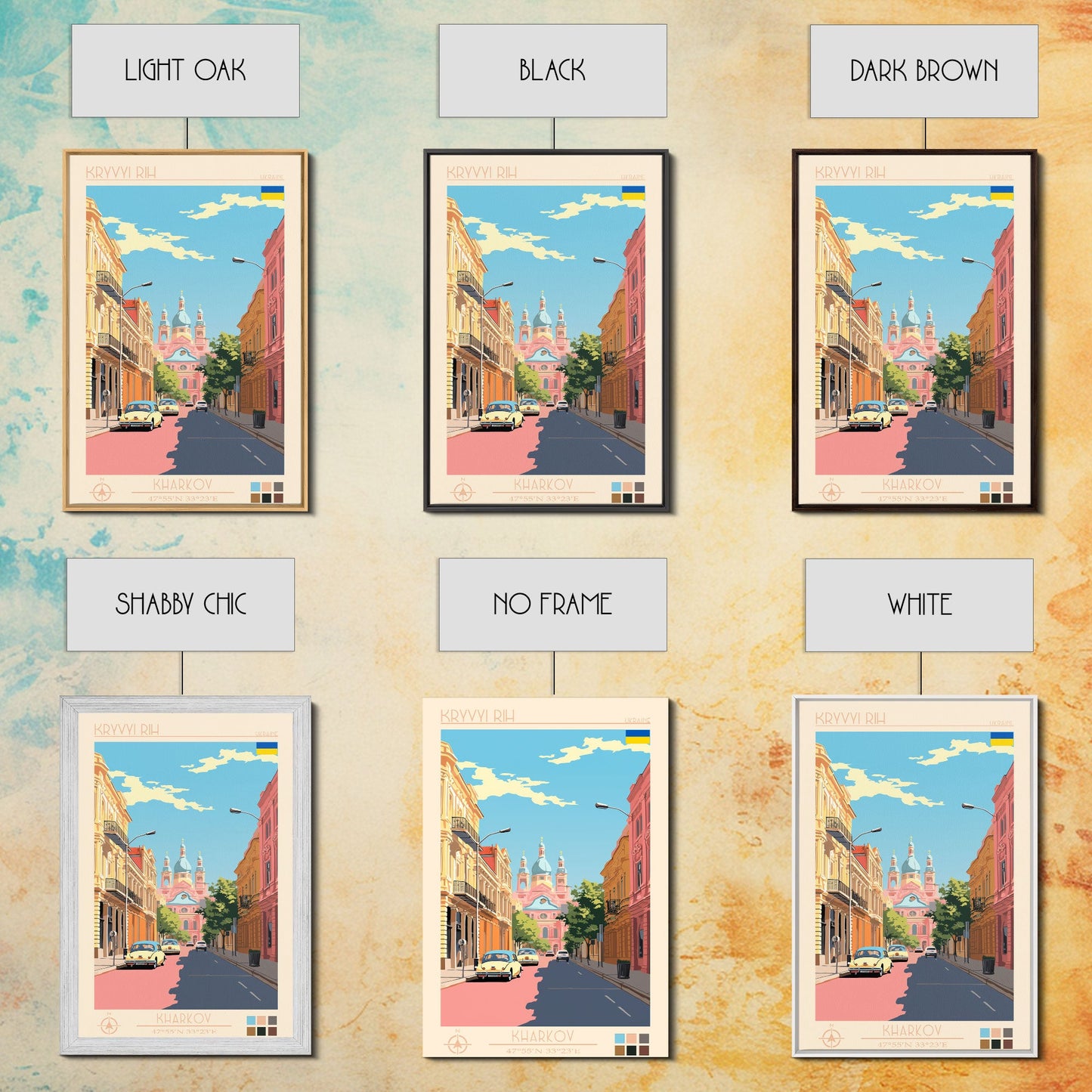 Kryvyi Rih Ukraine Travel Poster Framed Canvas Print, Midcentury Modern Art, Pop Art Wall Decor, Scenic Wall Art, Living Room Decoration, Office Art