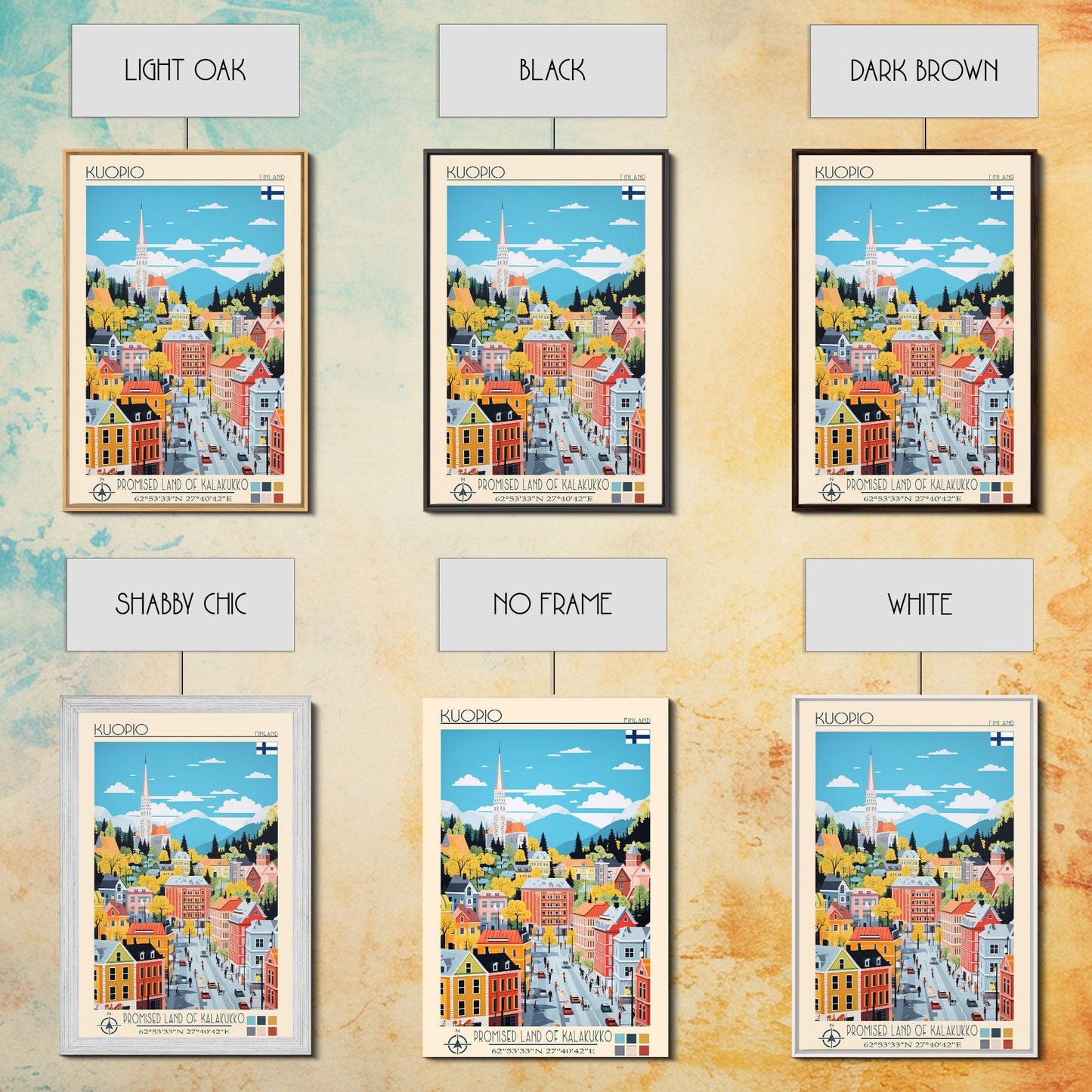 Kuopio Finland Travel Poster Framed Canvas Print, Midcentury Modern Art, Pop Art Wall Decor, Home Decor, Vacation Gift, Bedroom Art