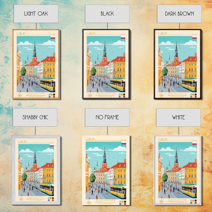 Lublin Poland Travel Poster Framed Canvas Print, Wall Decor, Midcentury Modern Art, Pop Art, Scenic Art for Bedroom and Living Room