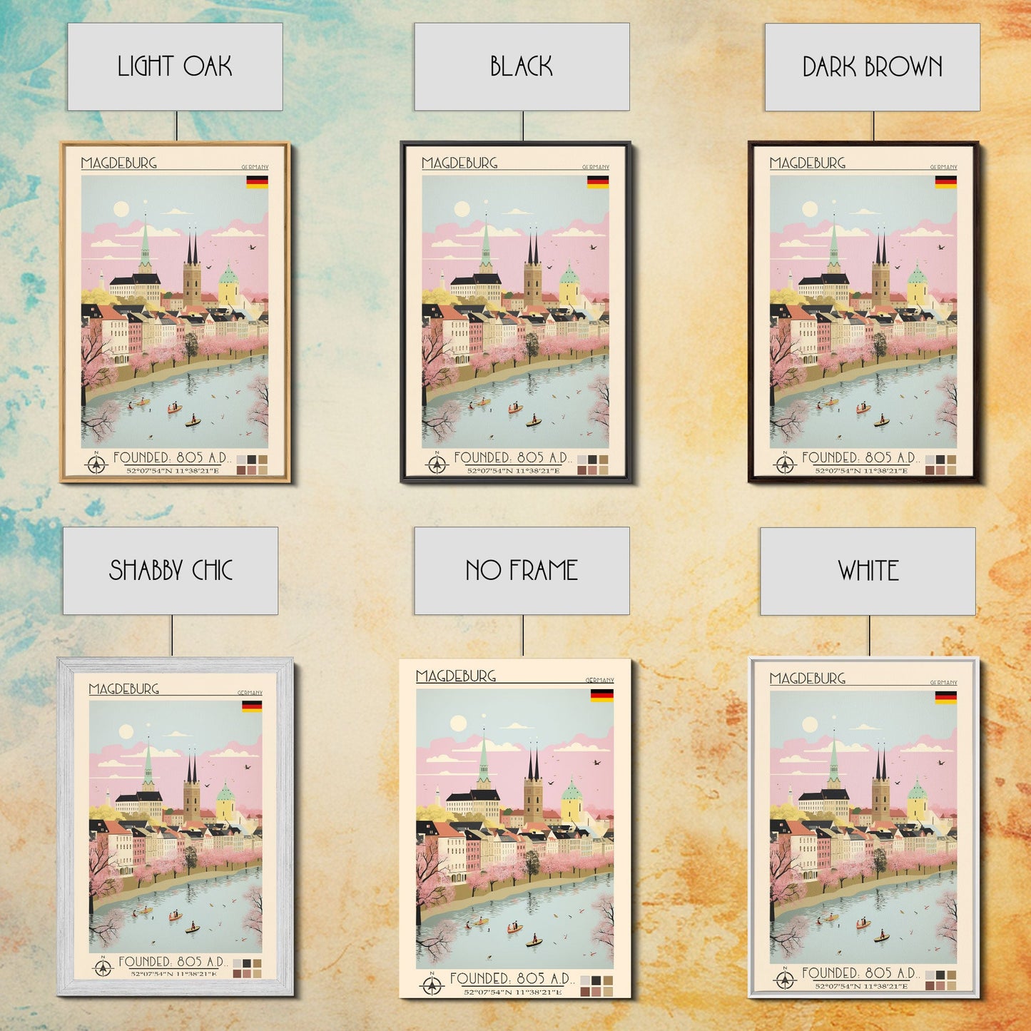 Magdeburg Germany Travel Poster Framed Canvas Print, Midcentury Modern Art, Pop Art Wall Decor, Home Decor, Vacation Gift, Office Art