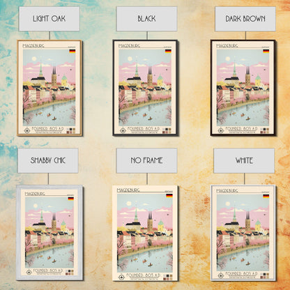 Magdeburg Germany Travel Poster Framed Canvas Print, Midcentury Modern Art, Pop Art Wall Decor, Home Decor, Vacation Gift, Office Art