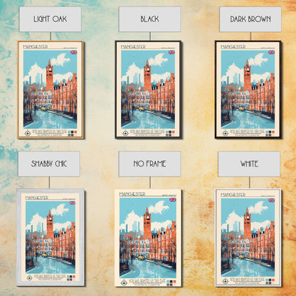 Manchester United Kingdom Travel Poster Framed Canvas Print, Midcentury Modern Art, Pop Art Wall Decor, Scenic Wall Art, Living Room Decoration, Office Art