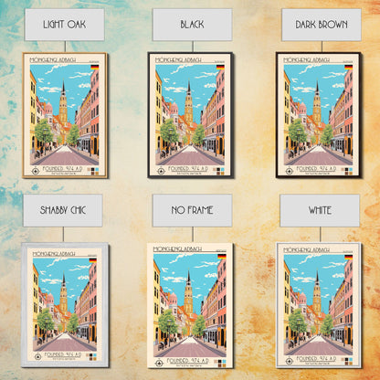 Mönchengladbach Germany Travel Poster Framed Canvas Print, Midcentury Modern Art, Pop Art Wall Decor, Scenic Living Room Art, Bedroom Gift