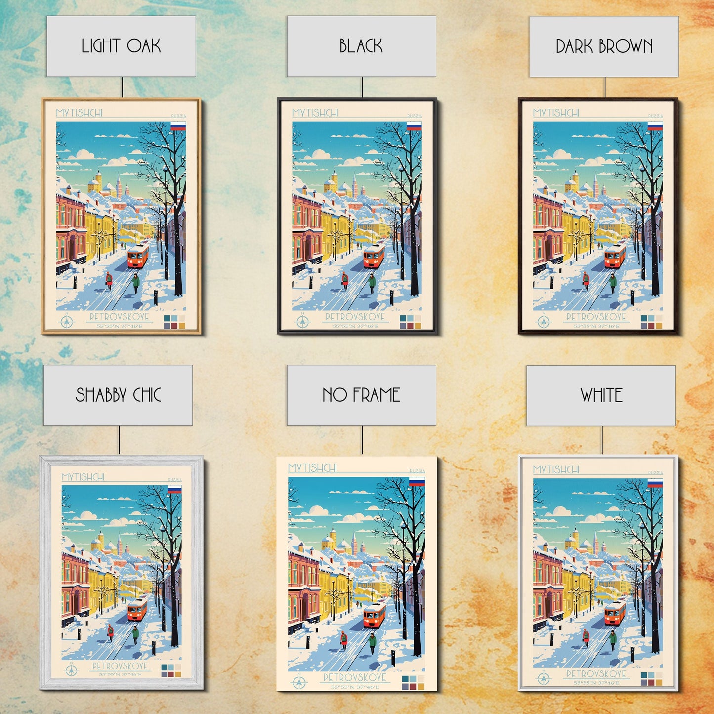 Mytishchi Russia Travel Poster Framed Canvas Print, Midcentury Modern Art, Pop Art Wall Decor, Scenic Living Room Art, Bedroom Decor